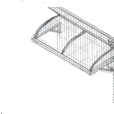 afdak met waterafvoer via regenpijp op een balkon op 3 hoog. breed cm 240 diep cm 120. gebogen polycarbonaad bedekking.